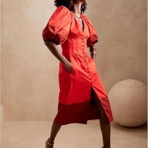 Banana Republic Harbison Pioneer Balloon Puff Sleeves Dress in Hot Red Size 10
